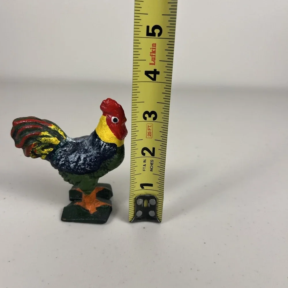 Vintage Rooster Cast Iron Chicken Hand Painted‎ Figurine Decor Paper Weight